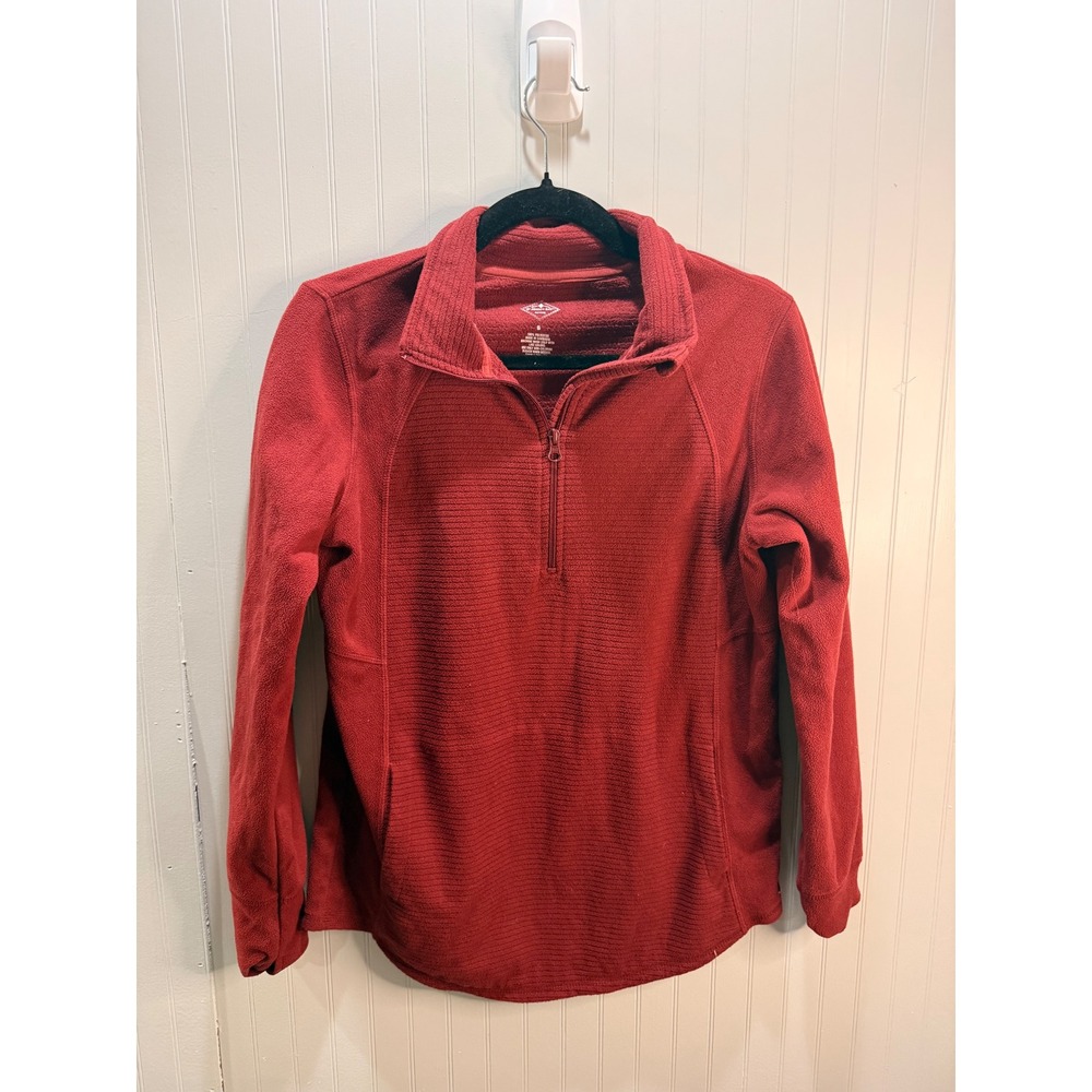 St. John's Bay Active Womens Red Quarter Zip Fleece Pullover Textured Grid Small